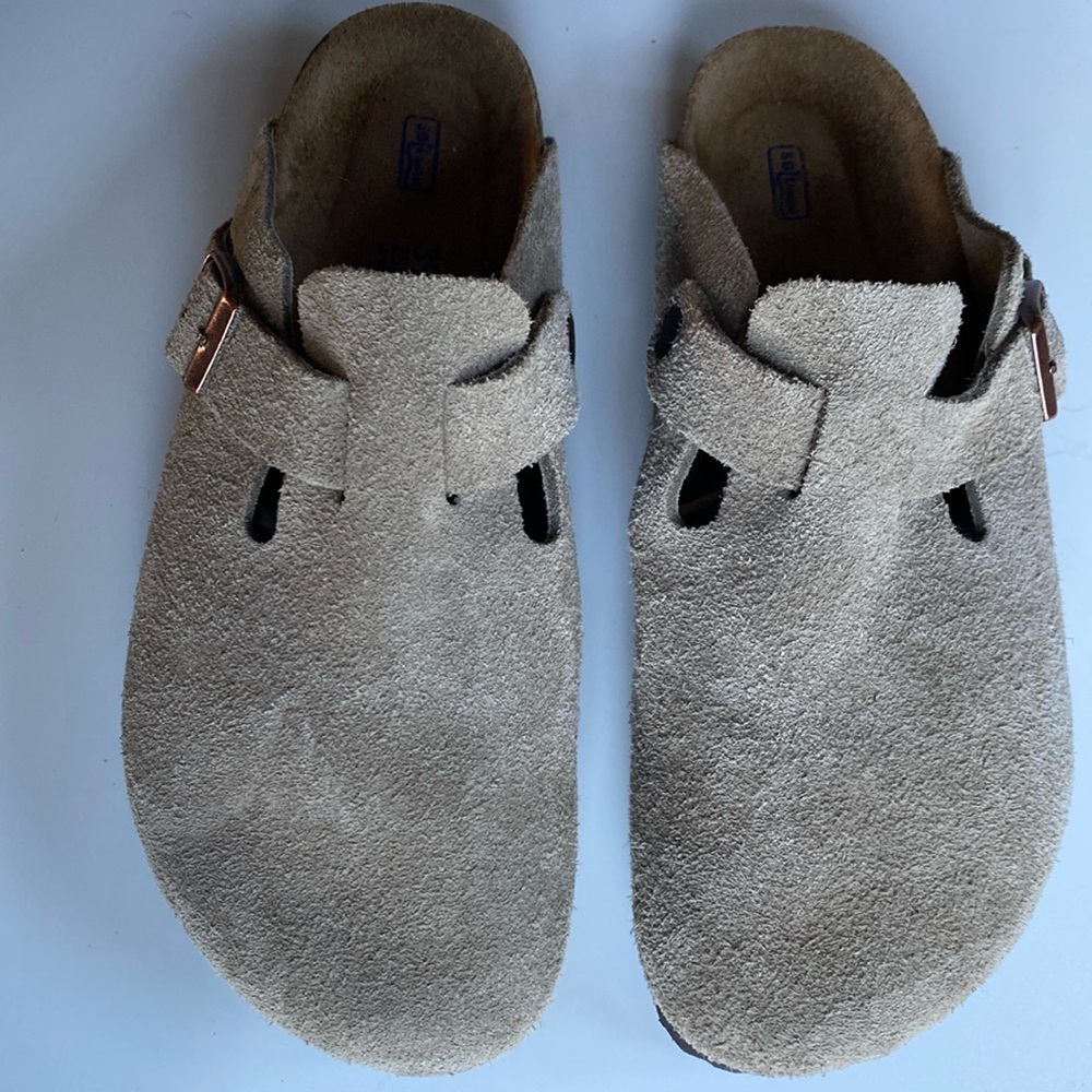 Birkenstock Boston Taupe Suede Soft Footbed Size 39 Narrow VGUC